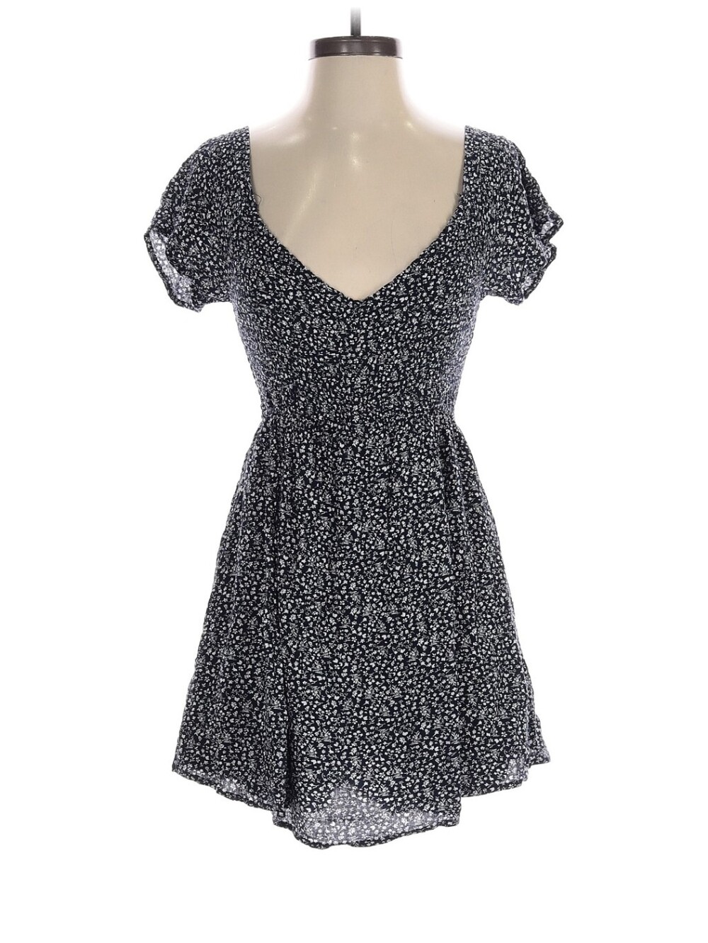 Holister Floral V-Neck Short Sleeve A-Line Dress in Navy and White